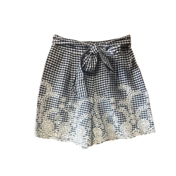 Zara Gingham Tie Waist Embroidered Shorts NWT - Picture 1 of 8